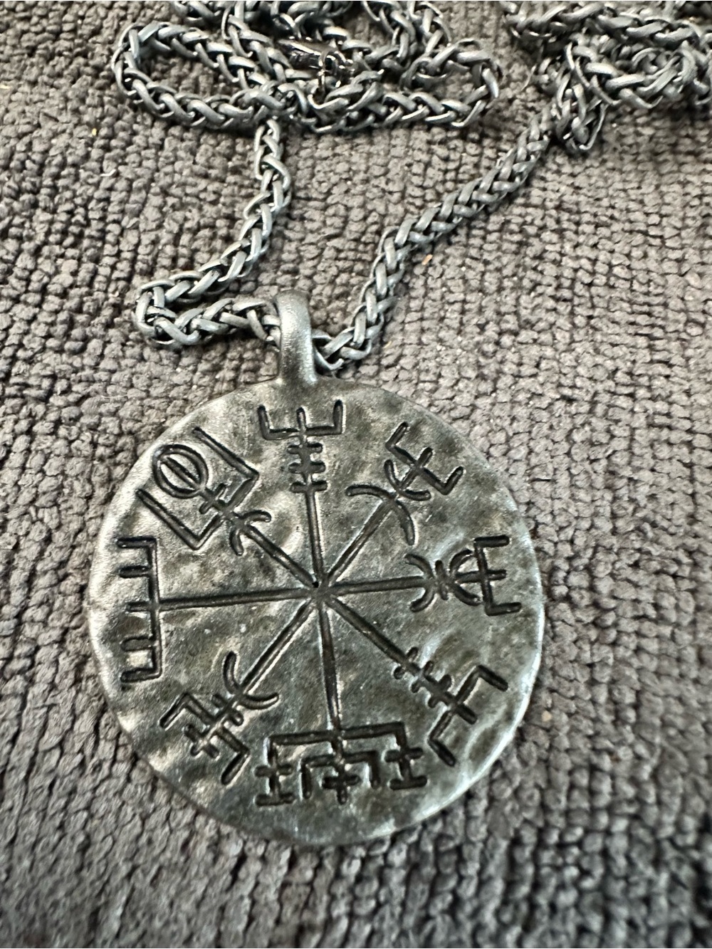 Antique Silver Viking Compass Pendant Necklace